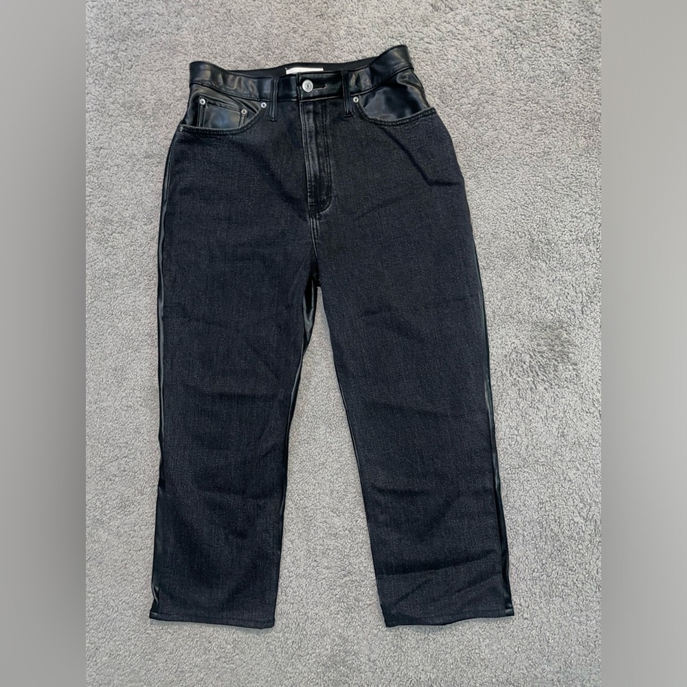 EXTRA SHORT Abercrombie & Fitch Black Wide Leg Jeans with Leather Accents